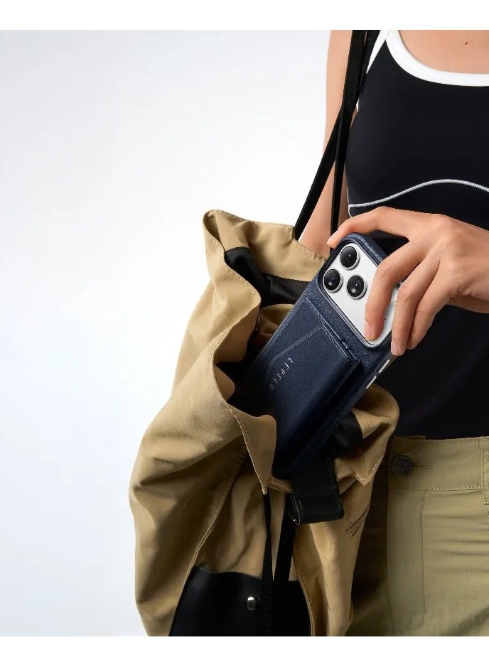 LEVELO iPhone 17 Pro Case MagSafe With Detachable Wallet Vertex PU Leather / Raised Bezels For Camera & Screen / Shock-Resistant-Bumper / Full-Wrap Leather Build Back Cover - Dark Blue - Image 5