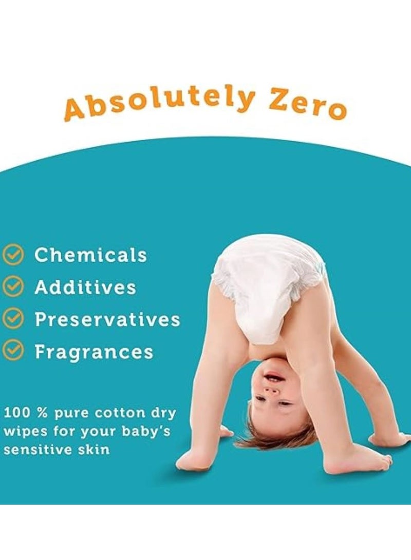 Baby Wet Wipes | Ultra-Soft - 100% Pure Cotton Dry Baby Wipes | Use Wet or Dry | Soft & Sensitive | Extra Strong & Absorbent | Biodegradable, Natural, Chemical Free(1 Pack - 80 Count)