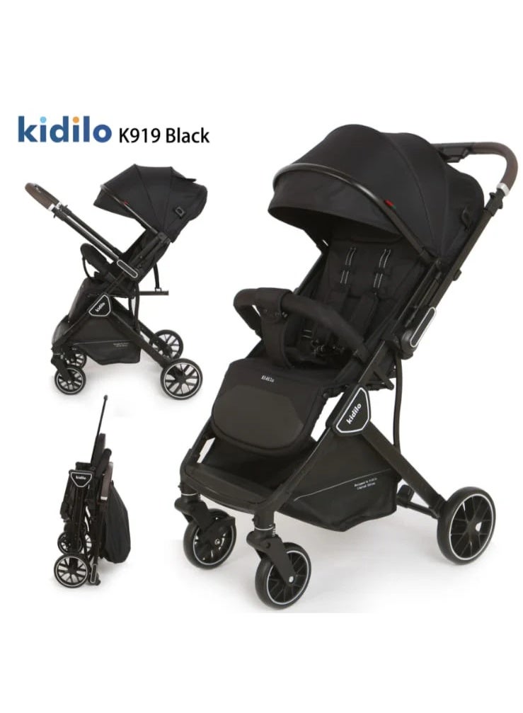 كيديليو عربة أطفال كيديلو K919 سوداء اللون - عربة سفر خفيفة الوزن وقابلة للطي ومريحة للأطفال الرضع والأطفال الصغار - Image 1