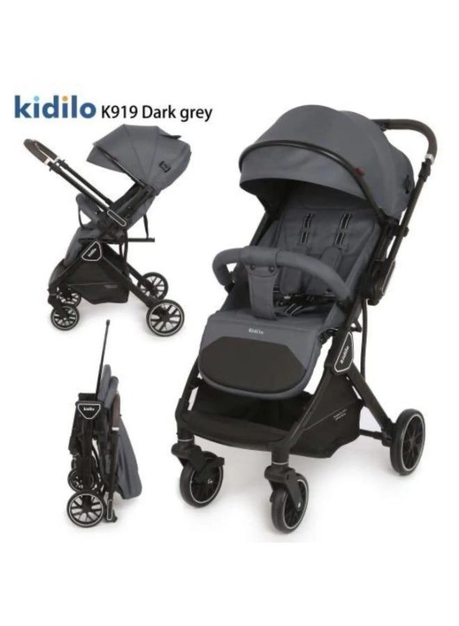 كيديليو عربة أطفال كيديلو K919 سوداء اللون - عربة سفر خفيفة الوزن وقابلة للطي ومريحة للأطفال الرضع والأطفال الصغار - Image 2