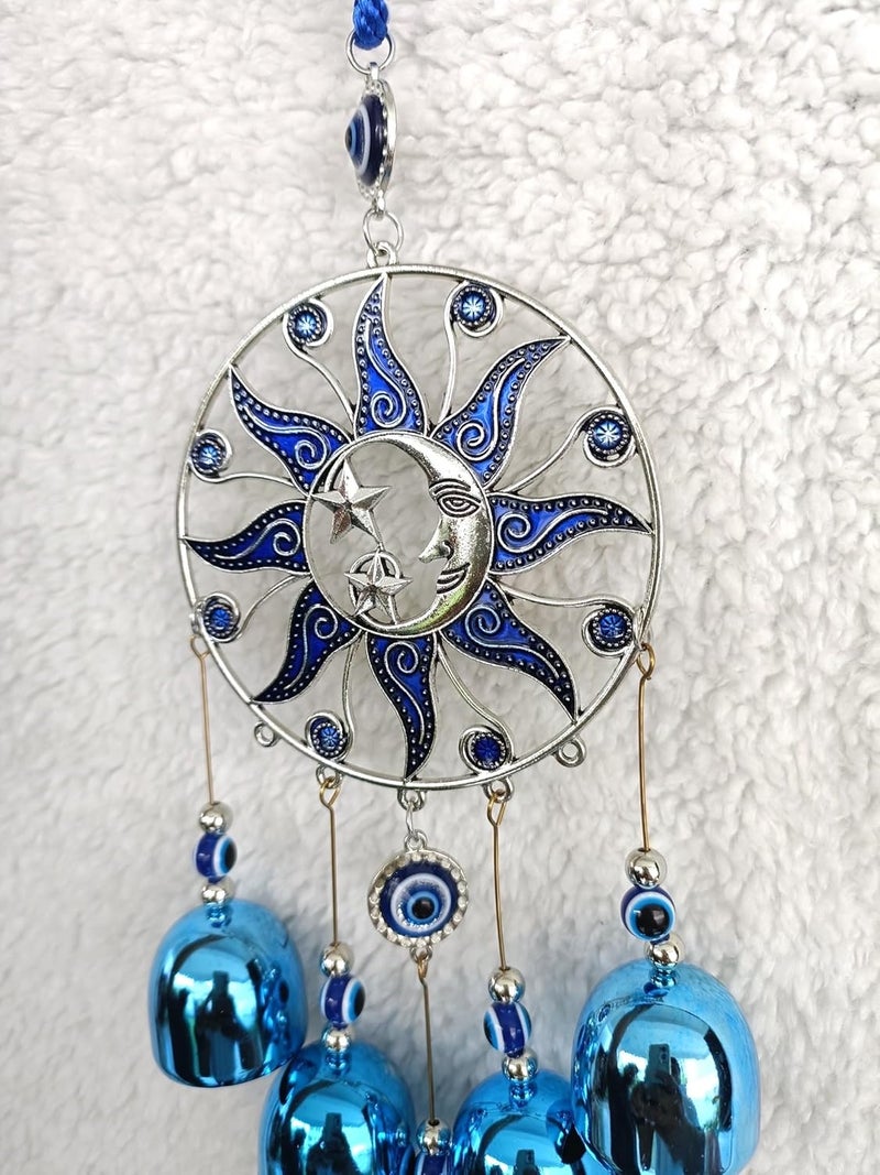 MOOZ أجراس الرياح للمنزل طاقة إيجابية، عين الشر المعلقة للمنزل، عناصر ديكور عين الشر للمنزل، عناصر زخرفية معلقة للمنزل (القمر والنجوم) - Image 2