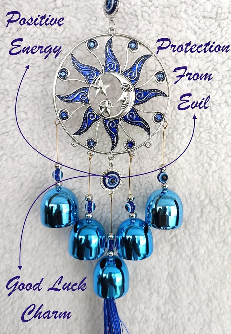 MOOZ أجراس الرياح للمنزل طاقة إيجابية، عين الشر المعلقة للمنزل، عناصر ديكور عين الشر للمنزل، عناصر زخرفية معلقة للمنزل (القمر والنجوم) - Image 4