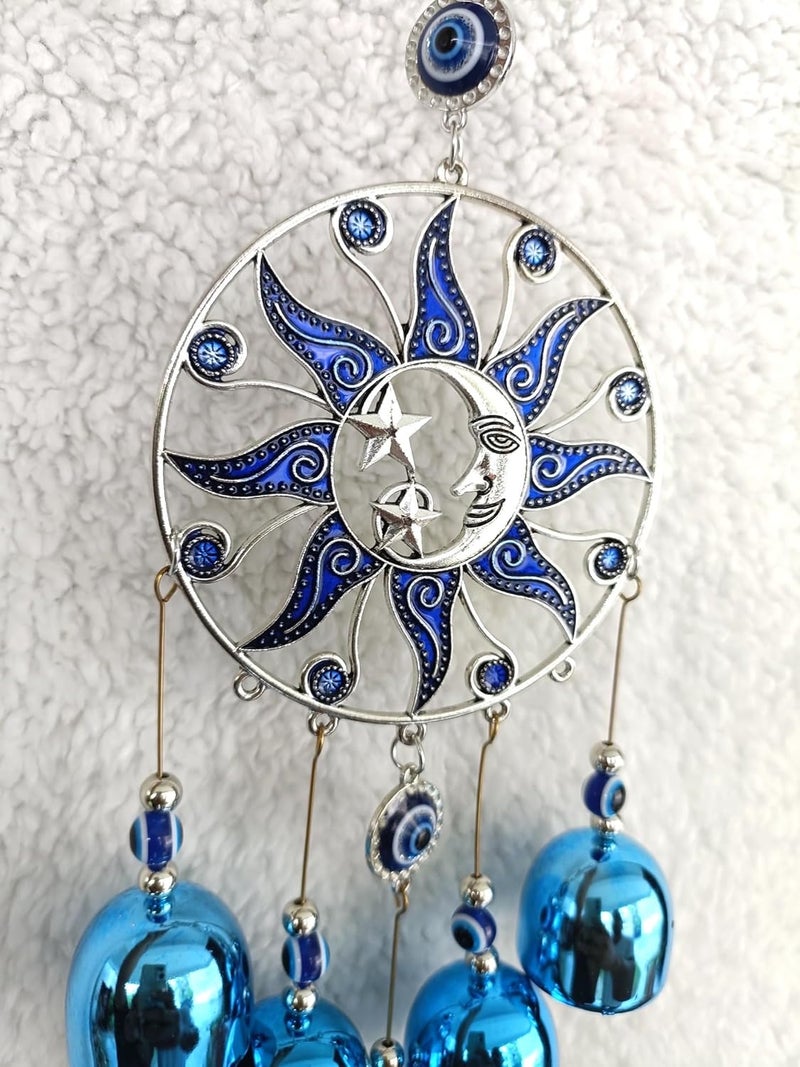 MOOZ أجراس الرياح للمنزل طاقة إيجابية، عين الشر المعلقة للمنزل، عناصر ديكور عين الشر للمنزل، عناصر زخرفية معلقة للمنزل (القمر والنجوم) - Image 3