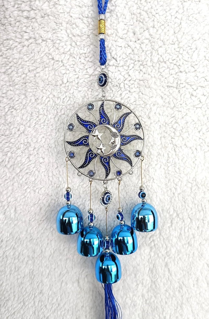 MOOZ أجراس الرياح للمنزل طاقة إيجابية، عين الشر المعلقة للمنزل، عناصر ديكور عين الشر للمنزل، عناصر زخرفية معلقة للمنزل (القمر والنجوم) - Image 5