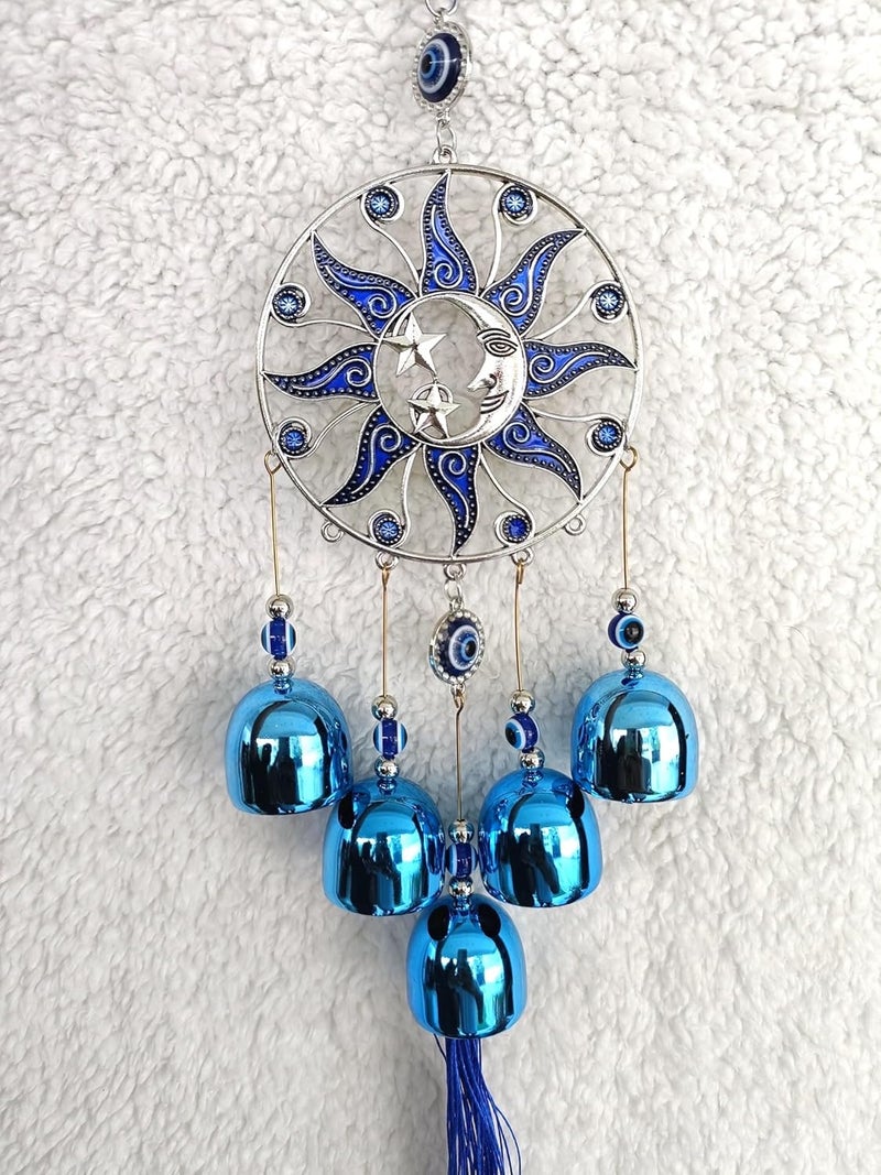 MOOZ أجراس الرياح للمنزل طاقة إيجابية، عين الشر المعلقة للمنزل، عناصر ديكور عين الشر للمنزل، عناصر زخرفية معلقة للمنزل (القمر والنجوم) - Image 1