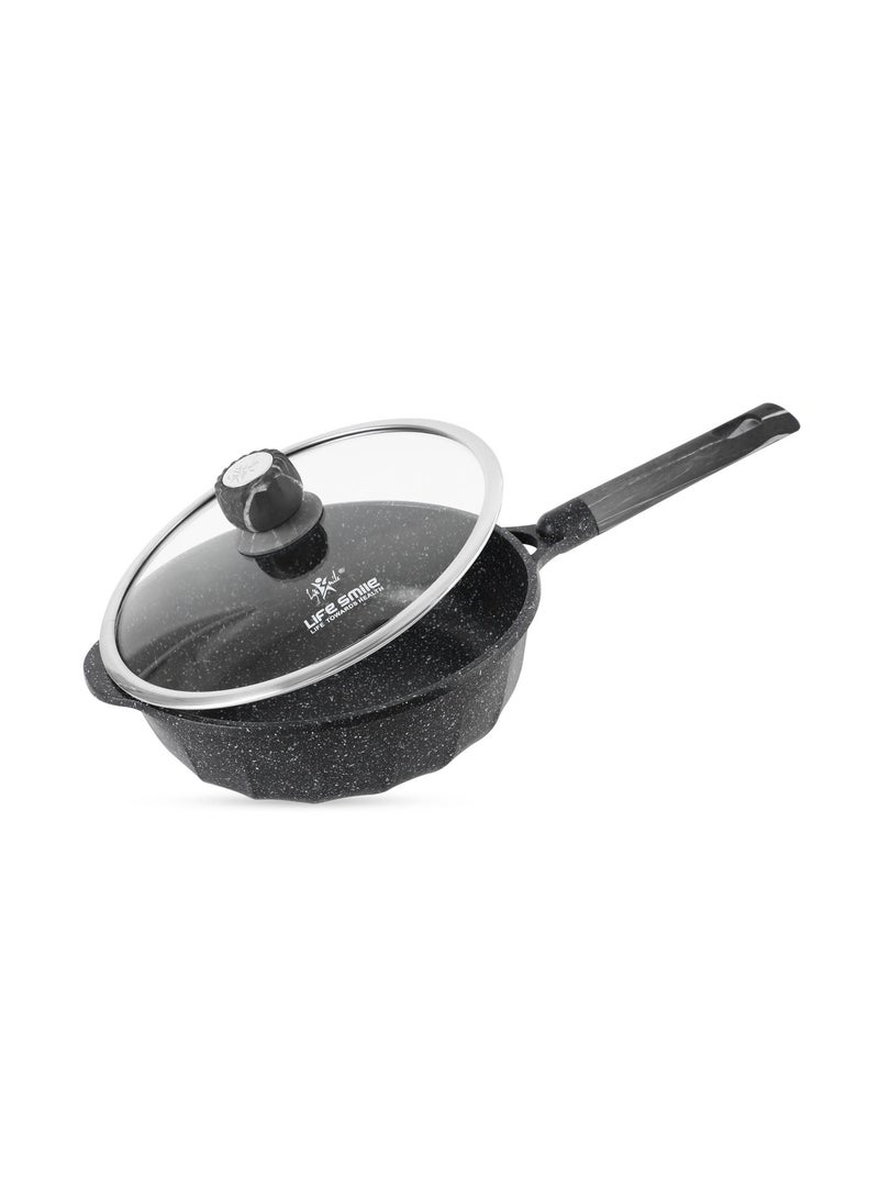 Life Smile 24cm Deep Fry Pan with Glass Lid – 2.7L Non-Stick Induction Compatible Cookware - Image 1