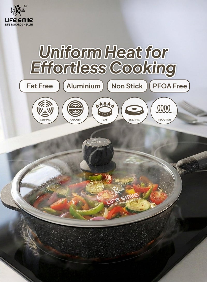 Life Smile 24cm Deep Fry Pan with Glass Lid – 2.7L Non-Stick Induction Compatible Cookware - Image 5