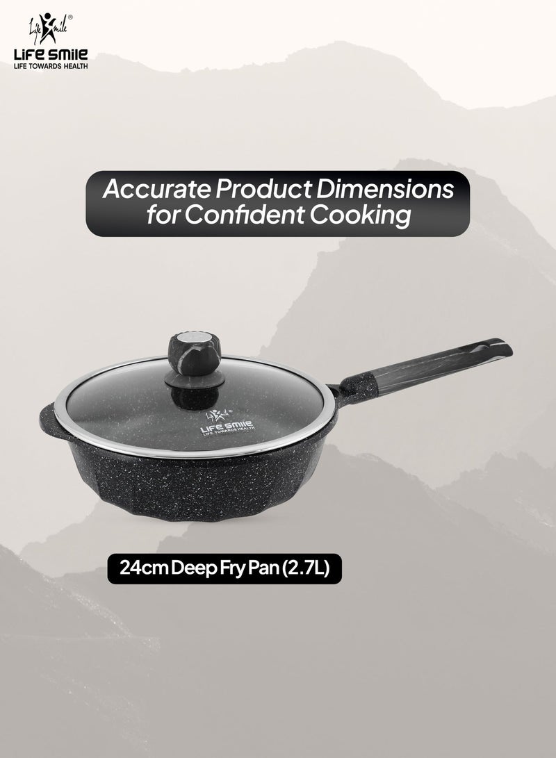 Life Smile 24cm Deep Fry Pan with Glass Lid – 2.7L Non-Stick Induction Compatible Cookware - Image 3