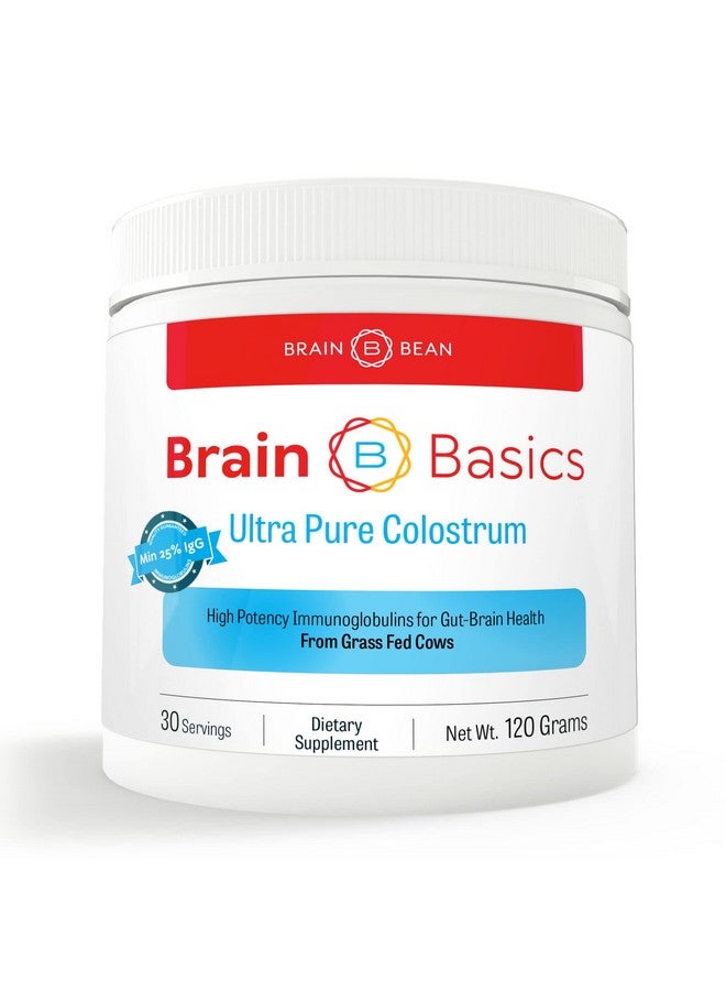 Brain-Bean Brain Basics Ultra-Pure Colostrum, 4000mg per Serving, Min 25% IgG antibodies, Gut-Brain-Immune Health, Glowing Hair and Skin. Colostrum Powder from Grass-Fed Cows. 120 Grams - 30 Servings - Image 1