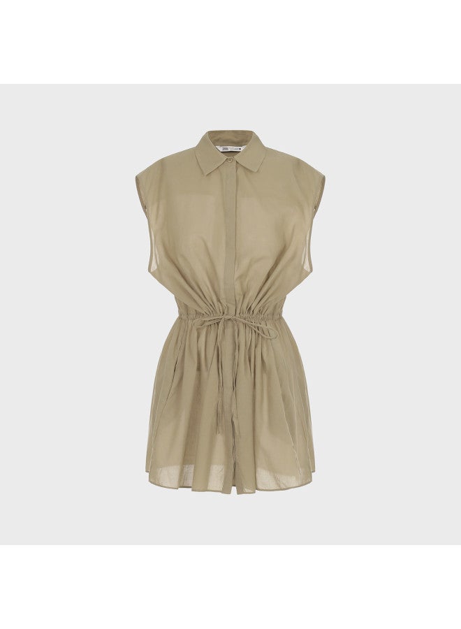 Zara lightweight, Loose-fitting Slimming Sleeveless Dress With Minimalist Waist Drawstring Design - Image 2