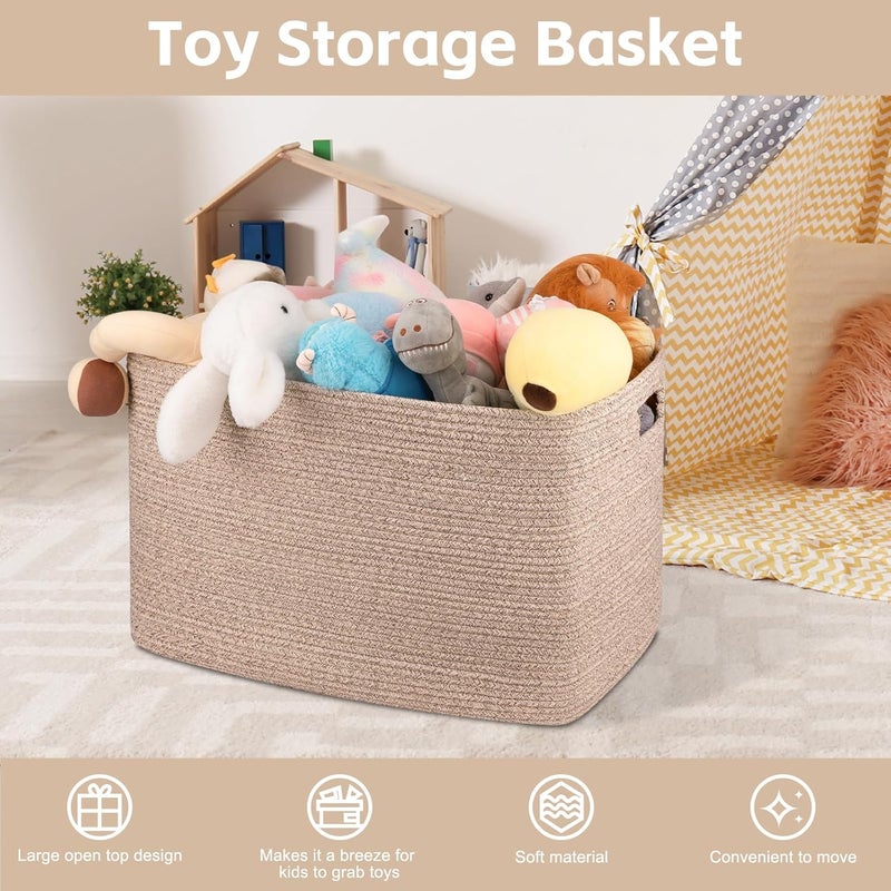 OIAHOMY 118L XXXLarge Cotton Rope Storage Basket Oversized Blanket Basket Used for Organizing Dirty Clothes in Living Room Bedroom Nursery Dog Toy Storage Bins 25 x 17 x 16Brown variegated - Image 4