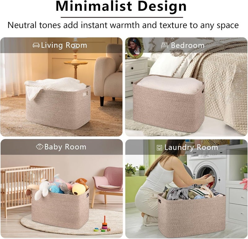 OIAHOMY 118L XXXLarge Cotton Rope Storage Basket Oversized Blanket Basket Used for Organizing Dirty Clothes in Living Room Bedroom Nursery Dog Toy Storage Bins 25 x 17 x 16Brown variegated - Image 5