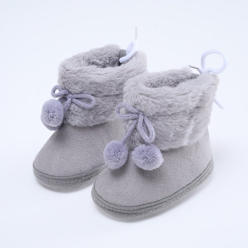 Chang Tong Baby Anti-Slip Soft Sole Learning Shoes for 0-1 Year Old, Warm Winter Socks Shoes, 3-5-7-9 Months, Coral Fleece, Retro Style - Image 1
