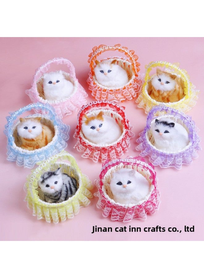 Simulation Cat With Basket Can Call Cat Basket Children's Toys Girls Scenic Crafts Kitten Ornaments-Dimensions:Can Call Black-eared Cat + Luminous Basket, 8 Colors Randomly Distributed - Image 2