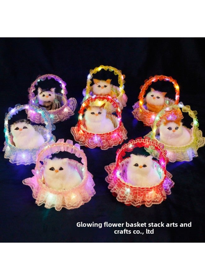 Simulation Cat With Basket Can Call Cat Basket Children's Toys Girls Scenic Crafts Kitten Ornaments-Dimensions:Can Call Black-eared Cat + Luminous Basket, 8 Colors Randomly Distributed - Image 3