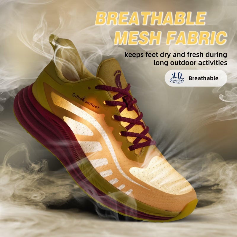 OrthoComfoot Men's Orthopedic Running Shoes: Casual Plantar Fasciitis Arch Support Neuropathy Foot Heel Pain Relief Recovery Trail Sneakers, Lightweight Breathable Slip On Tennis Shoes Orange Yellow Size 12 - Image 3