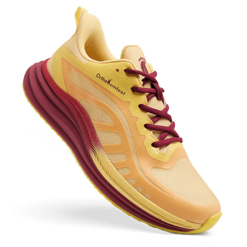 OrthoComfoot Men's Orthopedic Running Shoes: Casual Plantar Fasciitis Arch Support Neuropathy Foot Heel Pain Relief Recovery Trail Sneakers, Lightweight Breathable Slip On Tennis Shoes Orange Yellow Size 12 - Image 1