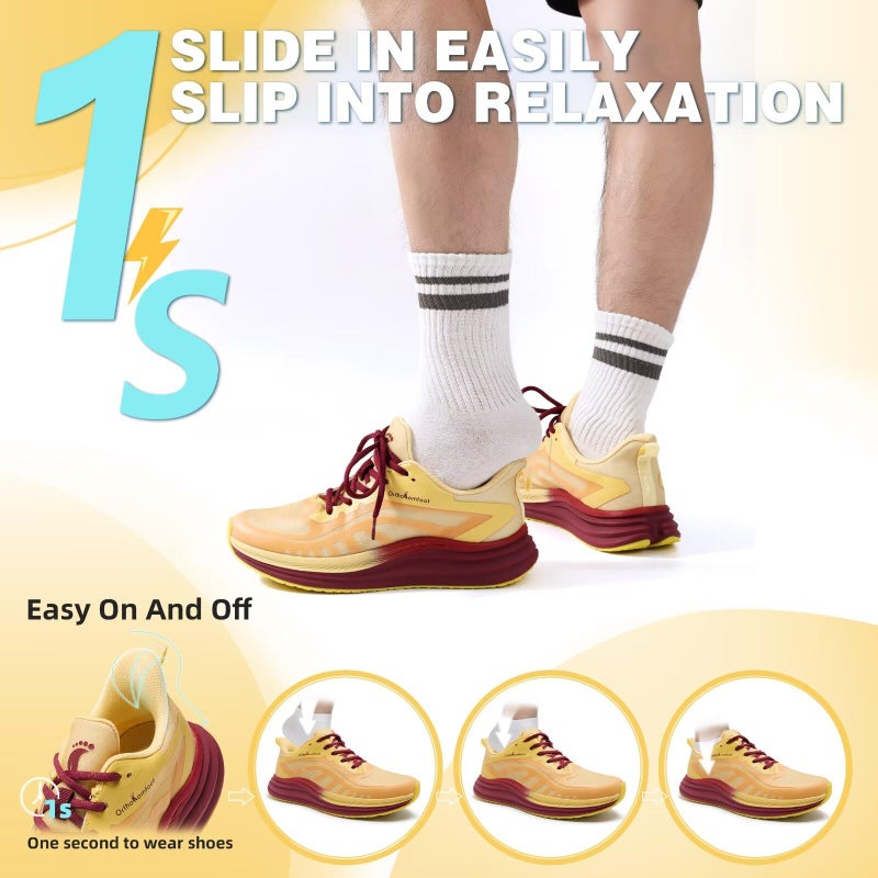 OrthoComfoot Men's Orthopedic Running Shoes: Casual Plantar Fasciitis Arch Support Neuropathy Foot Heel Pain Relief Recovery Trail Sneakers, Lightweight Breathable Slip On Tennis Shoes Orange Yellow Size 12 - Image 2