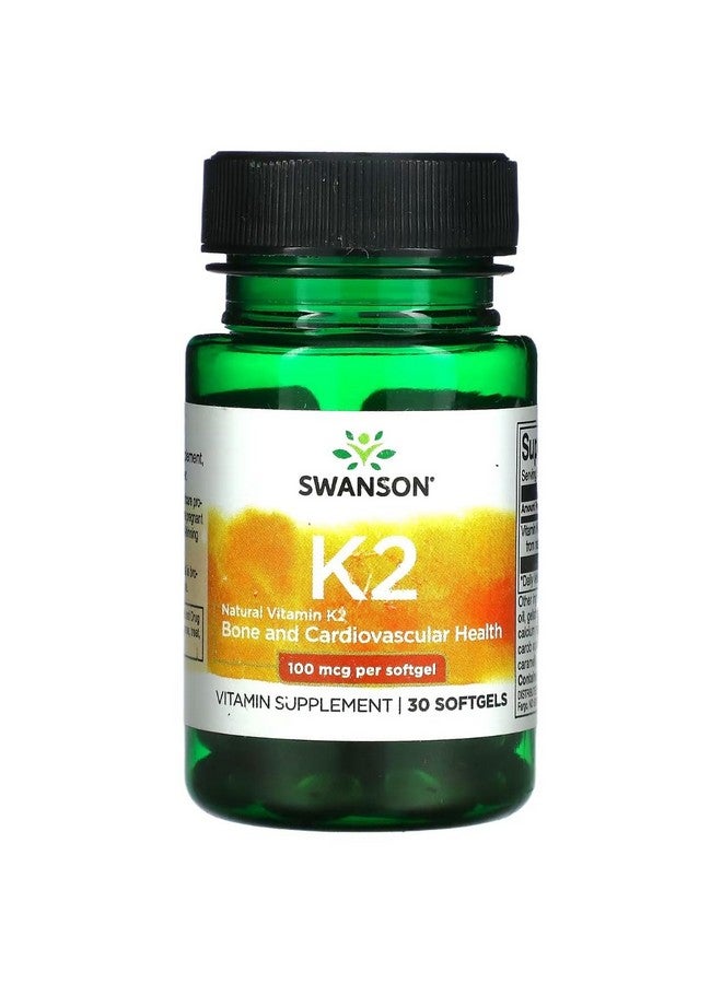 Swanson Vitamin K2 (Menaquinone-7) - Vitamin Supplement Supporting Cardiovascular and Bone Health - Made from Japanese Natto to Help Regulate Calcium - (30 Softgels, 100mcg Each) - Image 1