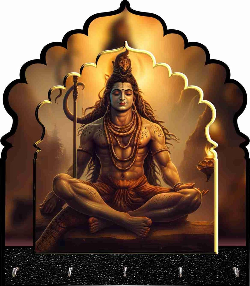 CRAFTZO Wall Key Holder Wooden Shiva Design Key Holders with Mobile Stand for Wall Decor CZKH952SHIVA - Image 1