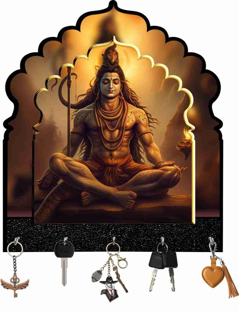 CRAFTZO Wall Key Holder Wooden Shiva Design Key Holders with Mobile Stand for Wall Decor CZKH952SHIVA - Image 2