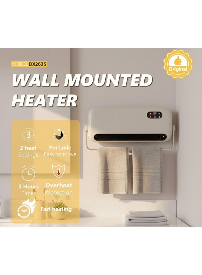 Denx Wall Mounted Heater DX2635 with Towel Bar, Fast Heating 2 Heat Settings, 3-Hour Timer, Overheat Protection, Portable Design, Touch Control Panel - Image 3
