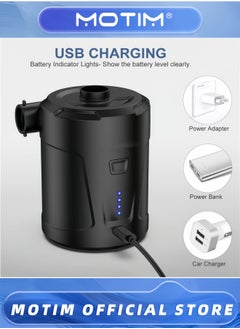 موتيم مضخات كهربائية محمولة مضخة هواء سريعة الشحن عبر USB للوسائد الهوائية والرحلات والتخييم والألعاب والمراتب مع طاقة 5000 مللي أمبير  - Image 2