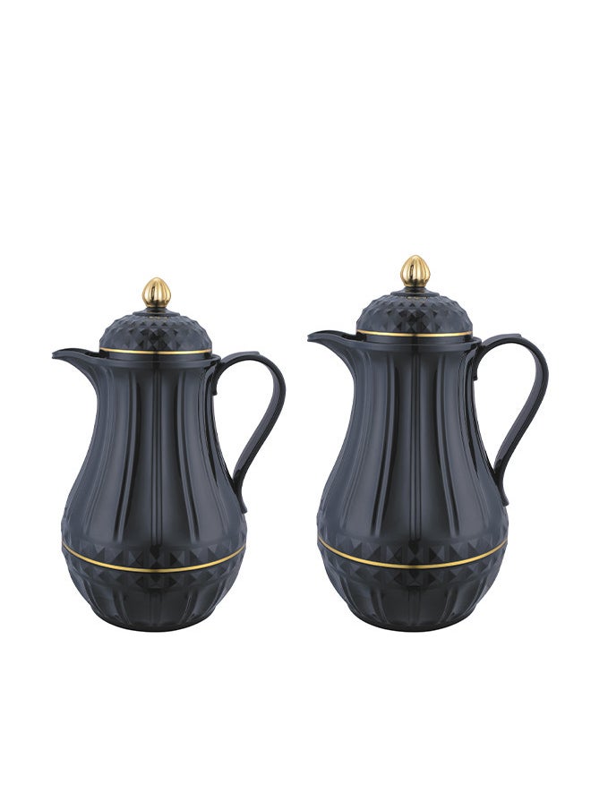 REEM 2-Piece Tea/Coffee Flask Set 0.6L & 1L Black/Gold 