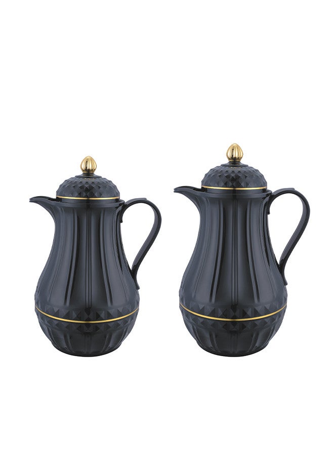 REEM 2-Piece Tea/Coffee Flask Set 0.6L & 1L Black/Gold