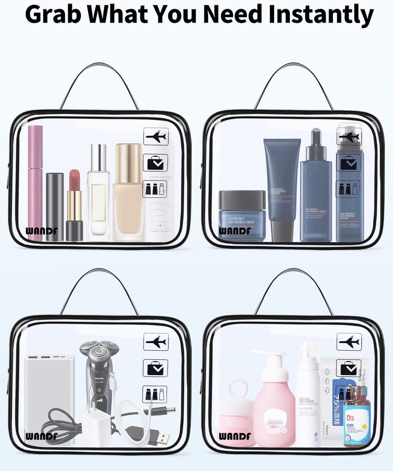 WANDF TSA Approved Toiletry Bag, 2 Packs Travel Clear Toiletry Bag, Quart Size Makeup Cosmetic Pouch with Zipper, Carry-On Airport Compliant Bag for Women and Men (2 pcs, Black with Handle) - Image 4
