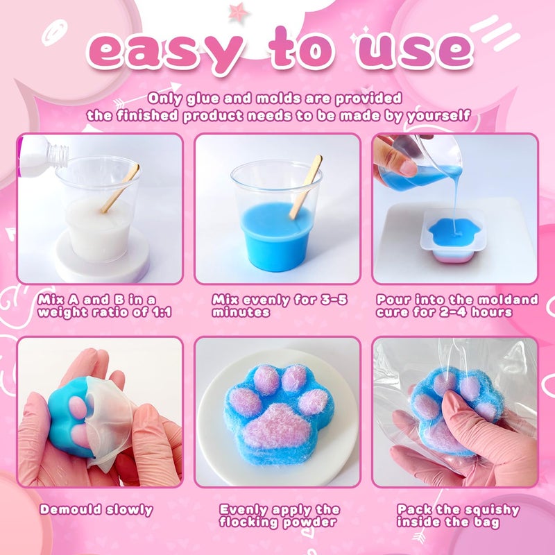 HOOLYUK Taba Toy Squishy Kit, DIY Squishy Making Kit 1:1 AB Liquid Silicone, FuFu Squishy Kit with Mold - Stress Relief Entertainment Gifts for Any Occasion - Image 3