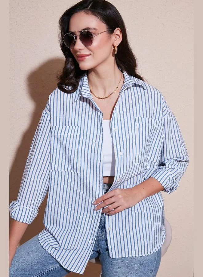 ليلا قميص نسائي مخطط بأكمام طويلة بقصة عادية
