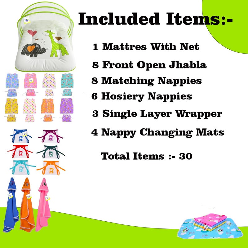 Toddylon Flat Bed 30 in 1 New Born Baby Products All Gift Pack | Baby Bedding Set | Baby Clothes | Essentials Items | Combo Set | Baby Bed (Multicolor, 0-6 Months) - Image 3