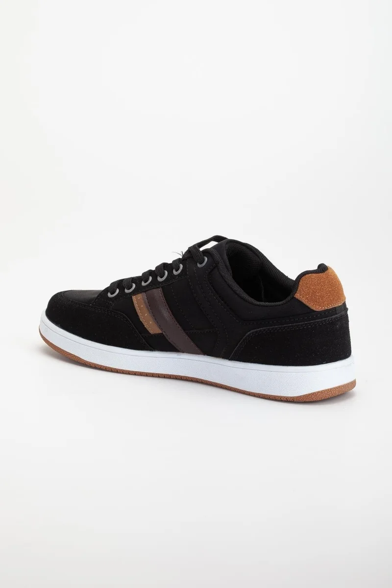 Dilimler Ayakkabı Slices Shoes Men's Sneakers Black Skin Side Stripe Flat Sole