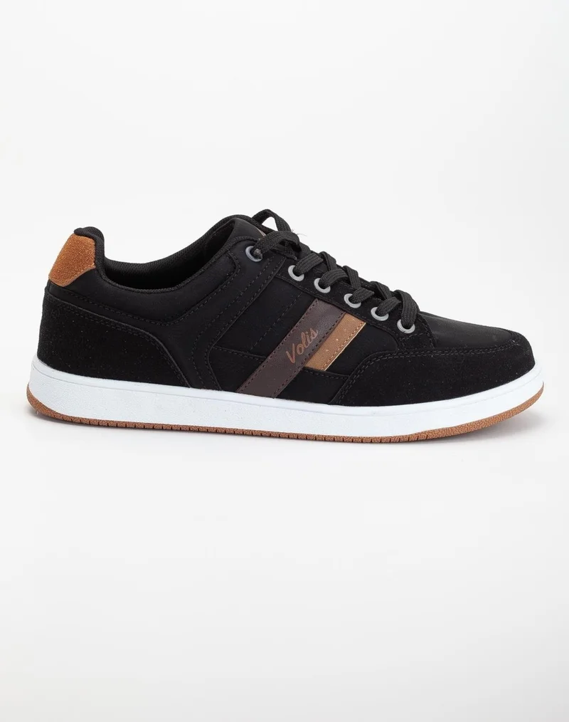 Dilimler Ayakkabı Slices Shoes Men's Sneakers Black Skin Side Stripe Flat Sole