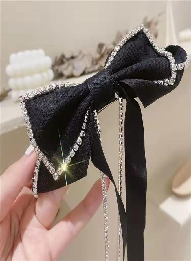 Cerun 1 Pcs Luxury Big Hair Bows Hair Clips Barrettes for Women, Rhinestone Tassel Hair Clip French Design Barrettes Fashion Hair Styling Accessories for Women Girls (black) - Image 2