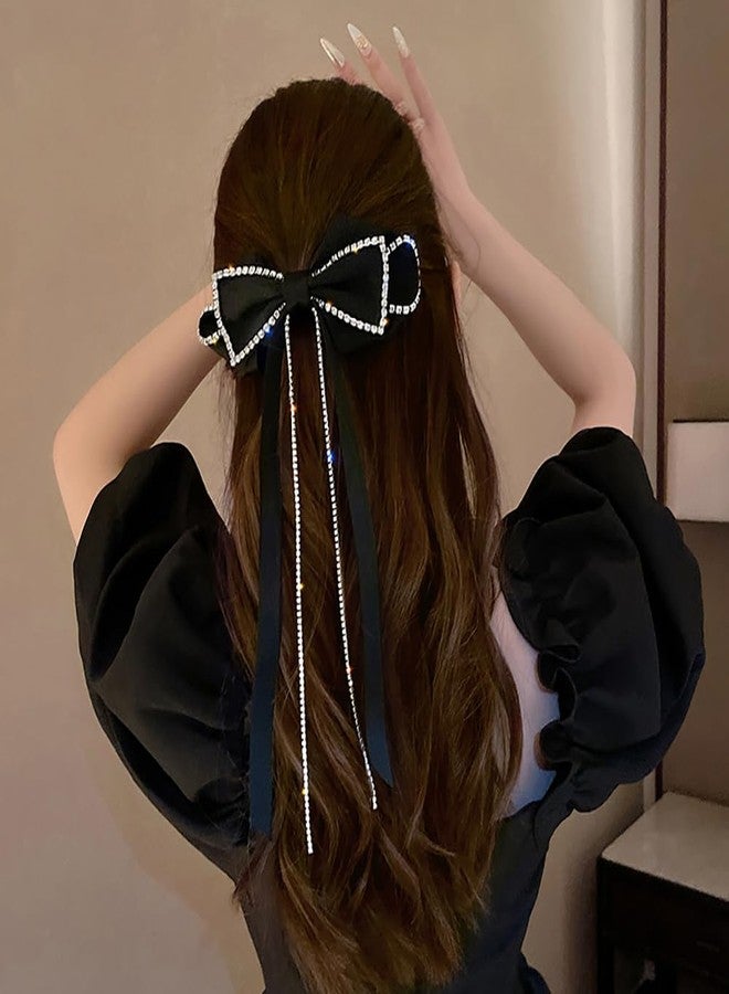 Cerun 1 Pcs Luxury Big Hair Bows Hair Clips Barrettes for Women, Rhinestone Tassel Hair Clip French Design Barrettes Fashion Hair Styling Accessories for Women Girls (black) - Image 3
