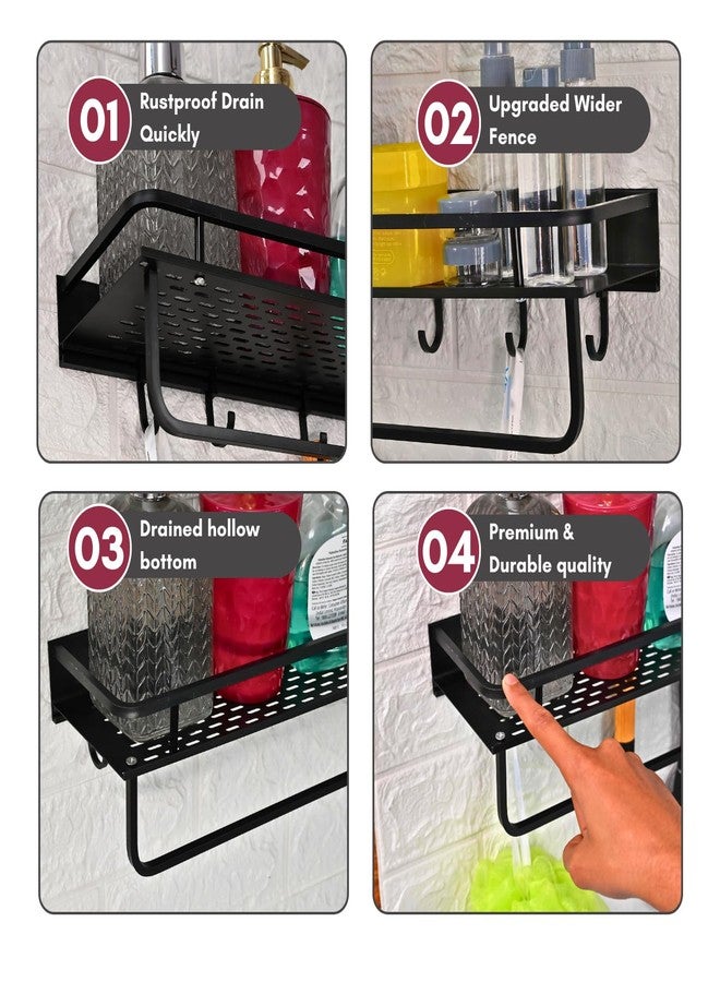 Boniry 60 CM Multipurpose Aluminum Bathroom Shelf with Movable Hooks & Towel Bar | Wall Shelf Bathroom Rack Ideal for Metal Bathroom and Kitchen Shelves (Black, 60 CM with Towel BAR & 8 Hook) - Image 3