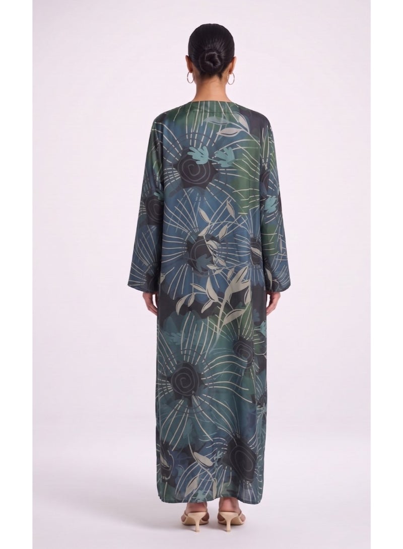 Next Abaya Green Printed Silk Abaya - Image 2