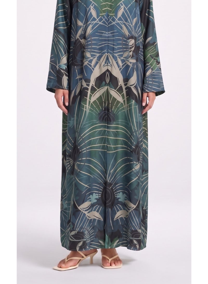 Next Abaya Green Printed Silk Abaya - Image 3