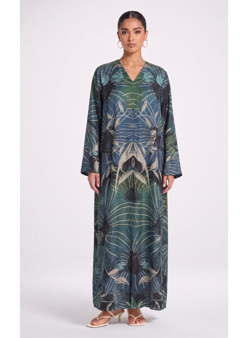 Next Abaya Green Printed Silk Abaya - Image 1
