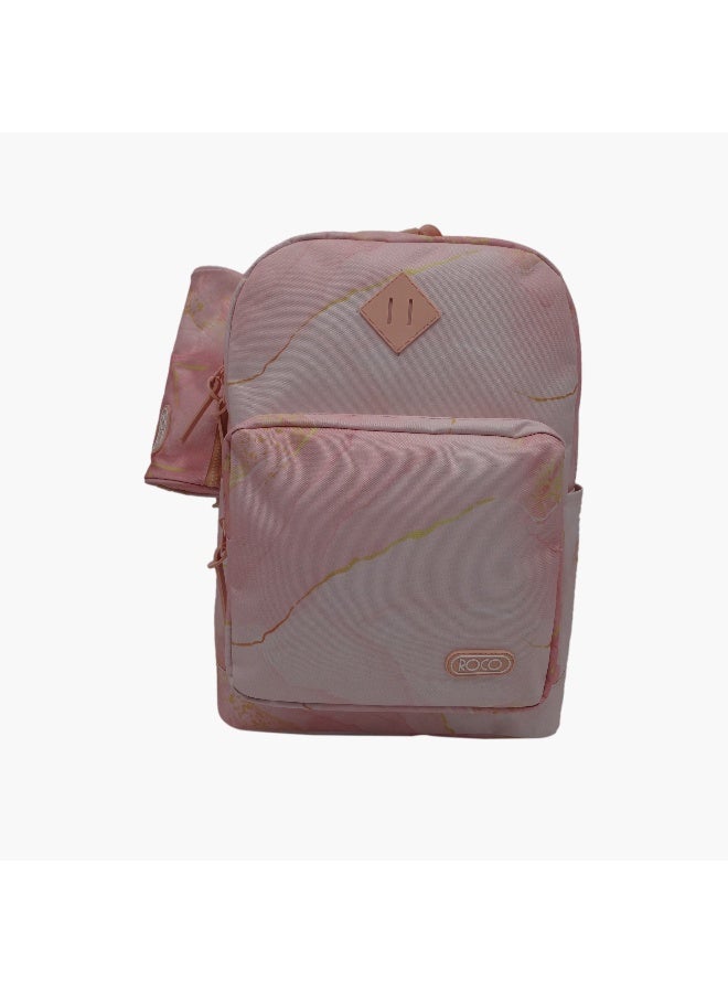 ROCO All-Over Marble Print Backpack with Pencil Pouch - 17 inches - Image 5