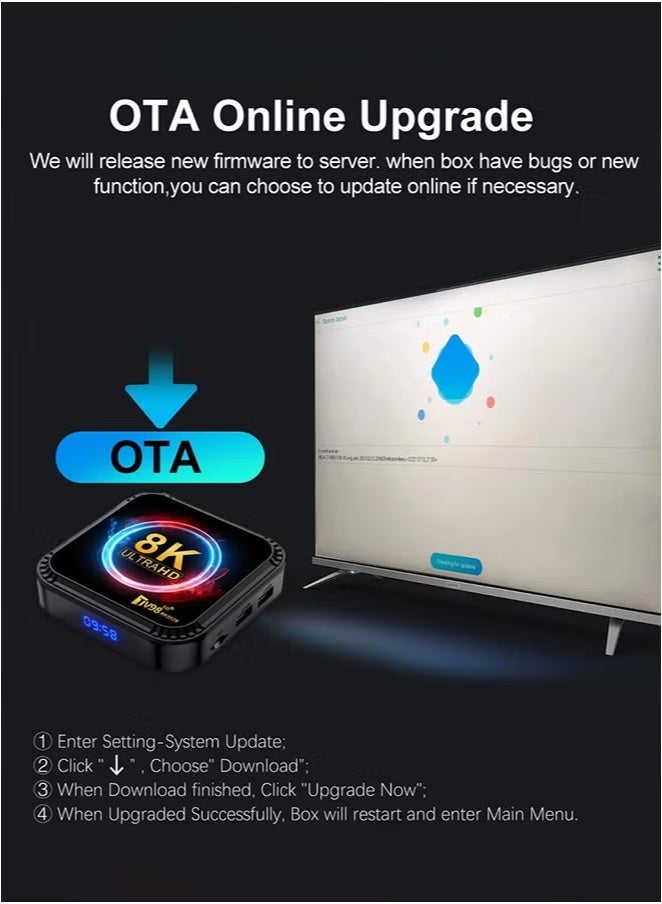 تلفزيون TV98 Smart TV Box أندرويد 13.0 نظام 4G + 64G تخزين مزدوج WIFI6 (2.4G / 5G) + BT4.0 دعم H.265 / 8K UHD Media Player - Image 3