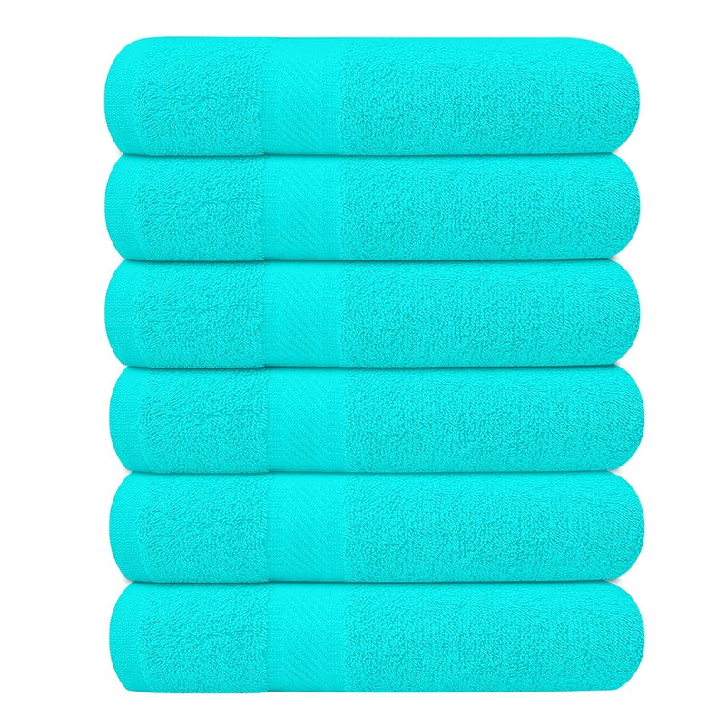 KAHAF COLLECTION Pack of 6 Bath Towels 27 x 54 Inches 100 Cotton Larger  Lighter Weight Quicker to Dry Super Soft and Absorbent Perfect for Bathroom Aqua Pack of 6 27x54