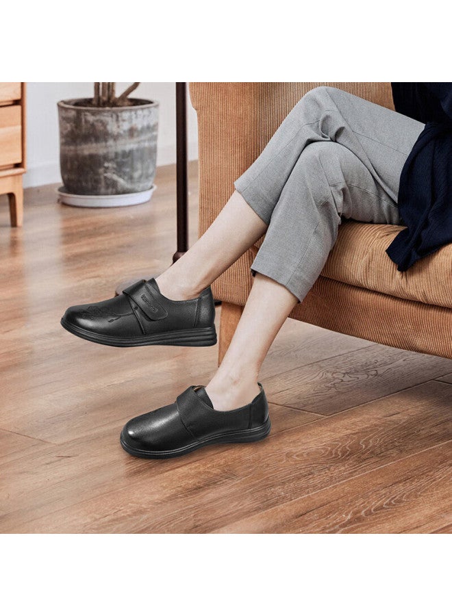 Connie Women's Casual Slip-on Flat Shoes Lightweight Comfortable Genuine Leather Elderly Shoes Black New 38