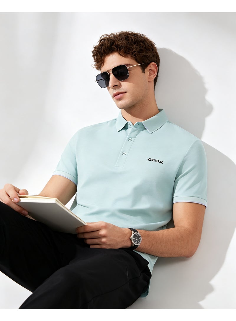 GEOX Men Short Sleeve Collared Polo Shirt Summer Travel Outdoor Leisure Top Mint Light Green - Image 4