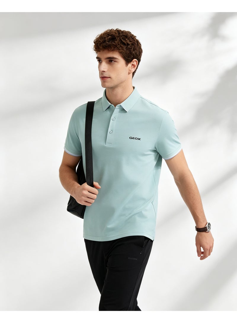 GEOX Men Short Sleeve Collared Polo Shirt Summer Travel Outdoor Leisure Top Mint Light Green - Image 3