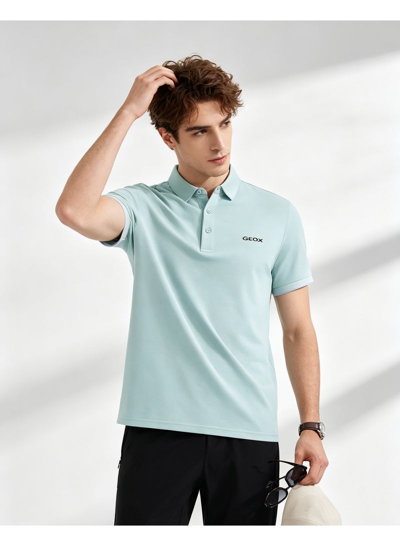 GEOX Men Short Sleeve Collared Polo Shirt Summer Travel Outdoor Leisure Top Mint Light Green - Image 5