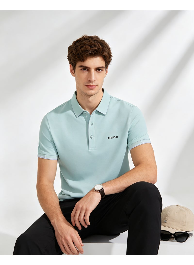 GEOX Men Short Sleeve Collared Polo Shirt Summer Travel Outdoor Leisure Top Mint Light Green - Image 2