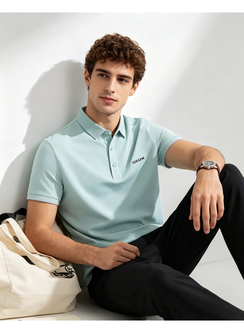 GEOX Men Short Sleeve Collared Polo Shirt Summer Travel Outdoor Leisure Top Mint Light Green - Image 1